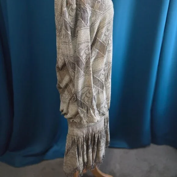 Vintage Damianou Gold Metallic Knit Drop-Waist Dress - S - Picture 3 of 12